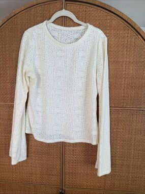 Women's Cream Open-Knit Long Sleeve Sweater Top